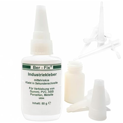 Ber-Fix Industriekleber mittelviskos (100 mPas) 50g leicht dickflüssig + Fein Spitzen universell einsetzbar für Industrie und Heimwerker extra stark für Kunststoff Metall Holz PVC Gummi Keramik von Ber-Fix