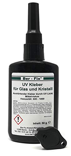Ber-Fix UV Kleber mit Lampe Set DER Glaskleber für Glas Glas und Glas Metall 50g niedrigviskos 50mPas spaltfüllend bis 0,10 mm mit UV Lampe klein von Ber-Fix