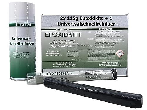 Ber-Fix 2K Epoxidkitt Reparaturset: 2x 115g Knetmetall + 400ml Universalreiniger | Hitzebeständig bis 300°C, Wasserdicht, Schnellhärtend | Modellierbare Reparaturpaste statt Flüssigmetall von Ber-Fix