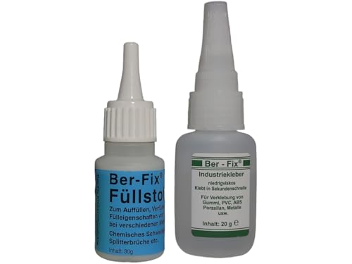 Ber-Fix Füllstoff-Set - Extra starker Industriekleber für Kunststoff, Metall, Keramik, Holz und mehr - Wasserfest und hitzebeständig - Profi-Reparaturkleber - Extra starker Sekundenkleber von Ber-Fix