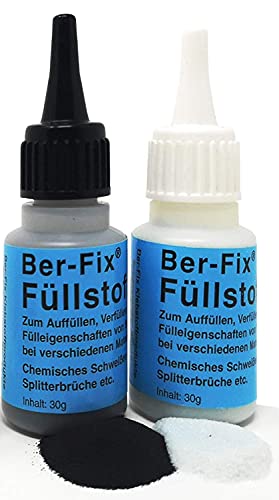 Ber-Fix Füllstoff-Granulat für Industrie- und Sekundenkleber Perfekte Schweißnaht-Reparatur, SCHWARZ + WEISS, 30g, 2 Stück von Ber-Fix