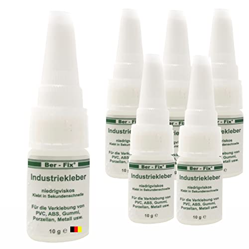 Ber-Fix Industriekleber 6x 10 g – Sekundenkleber dünnflüssig, kapillar – für Porzellan, Keramik, Glas, Kunststoff & Modellbau – mit Nadelverschluss von Ber-Fix