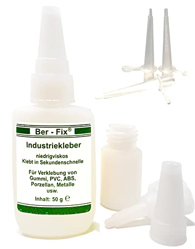 Ber-Fix Industriekleber Extra Stark Kunststoff 50g Sekundenkleber Set | 3 Dosierspitzen - Ideal für Metall, Kunststoff, Holz, Keramik Für Saubere, Exakte Verklebungen von Ber-Fix