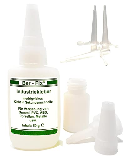 Ber-Fix Industriekleber Extra Stark Kunststoff 50g Sekundenkleber Set | 3 Dosierspitzen - Ideal für Metall, Kunststoff, Holz, Keramik – Für Saubere, Exakte Verklebungen von Ber-Fix