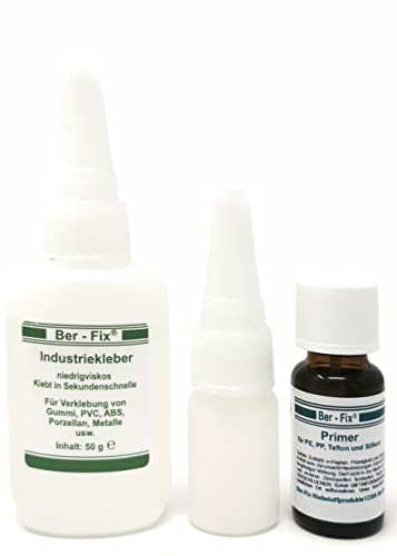 Ber-Fix Kunststoffkleber-Set L: Starker Sekundenkleber mit Primer - Ideal für PP, PE, PTFE, Teflon, HDPE, Silikon - Vielseitig für Holz, Metall, ABS, GFK, Porzellan von Ber-Fix