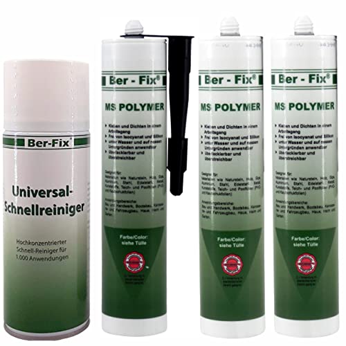 Ber-Fix MS Polymer Kleber Schwarz 3x Montagekleber Aussenbereich Pool GFK Unterwasserkleber für Teichfolien EPDM Kleber Karosseriekleber dauerhafter als Bausilikon und Silikon Kleber + 400ml Reiniger von Ber-Fix