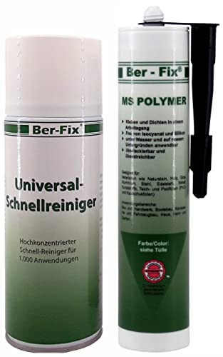 Ber-Fix MS Polymer Kleber Schwarz Montagekleber Aussenbereich Pool GFK Unterwasserkleber für Teichfolien EPDM Kleber Karosseriekleber dauerhafter als Bausilikon und Silikon Kleber + 400ml Reiniger von Ber-Fix