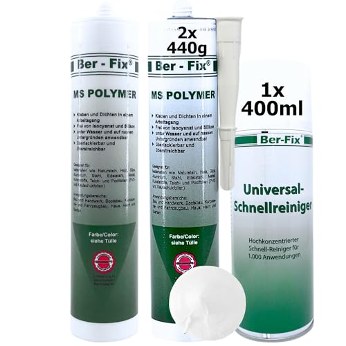 2x Ber-Fix® MS Polymer Weiß + 400ml Universalreiniger | Sparpack-Komplettset für Bau, Sanitär & Wohnmobil von Ber-Fix