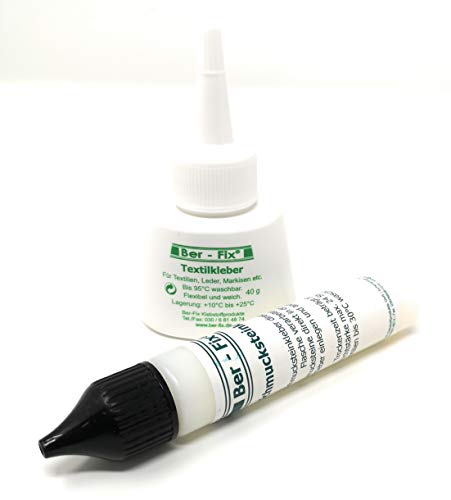 Ber-Fix Kleber-Set für Profis: 40g Textilkleber für Bekleidung & Stoffe Kochfest & Flexibel, Plus 30g Schmucksteinkleber für Reparatur & Dekoration auf Stoff, Textilien, Papier bis Stein von Ber-Fix