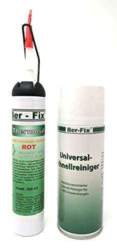 Ber-Fix® Thermosil 260°C Hochtemperatur Silikon Schwarz hitzebeständige Dichtmasse Motor Ölwannendichtmasse Backofen Kleber + 400ml Extrem Industriereiniger als Oberflächenreiniger von Ber-Fix