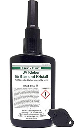 Ber-Fix UV Kleber mit Lampe Set Glaskleber für Glas Glas und Glas Metall 50g Gel 2500 mPas gleicht auch kleine Unebenheiten aus mit UV Lampe klein von Ber-Fix