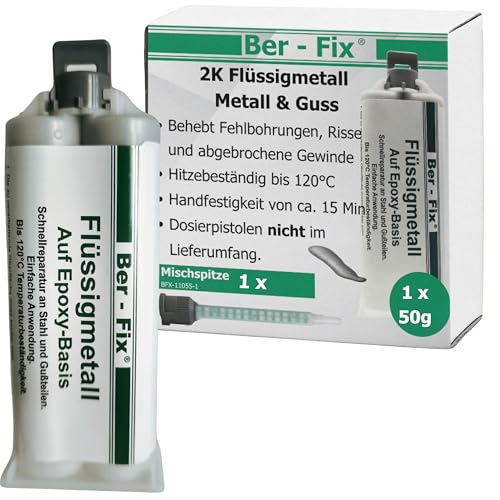 Ber-Fix 50g Flüssigmetall, hitzebeständig, 2 Komponenten Kleber, Metallkleber, Metallspachtel, Kaltmetall, 120°C von Ber-Fix