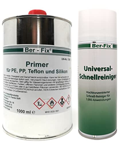 Ber-Fix 1l Kunststoff Primer PP PE EPDM PTFE Silikon wie Thermoplasten Polyolefine für Ihren Sekundenkleber Industriekleber 2K Kleber Haftvermittler + 400ml Industriereiniger von Ber-Fix