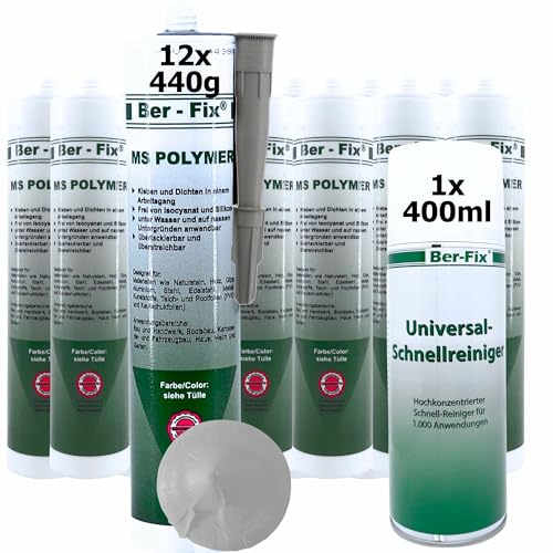 Ber-Fix 12x MS Polymer Kleber Beton-Grau 440g + 400ml Schnellreiniger – Industriequalität für Handwerker & Bauprojekte von Ber-Fix