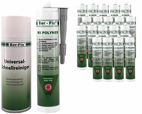 Ber-Fix 20x MS Polymer Kleber Grau Steinkleber aussen frostsicher Betonkleber Baukleber Montagekleber Aussenbereich, Aluminium Kleber, dauerhafter als Ihr Silikonkleber + Schnellreiniger 400 ml von Ber-Fix