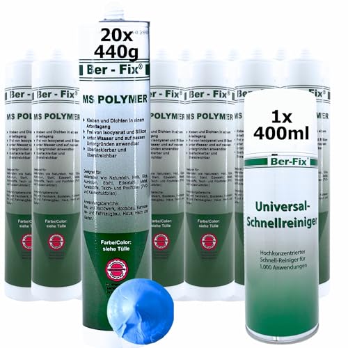 Ber-Fix 20x MS Polymer Kleber Pool-Blau 440g + 400ml Schnellreiniger – Maximale Haltbarkeit für professionelle Pool- & Teichabdichtungen von Ber-Fix