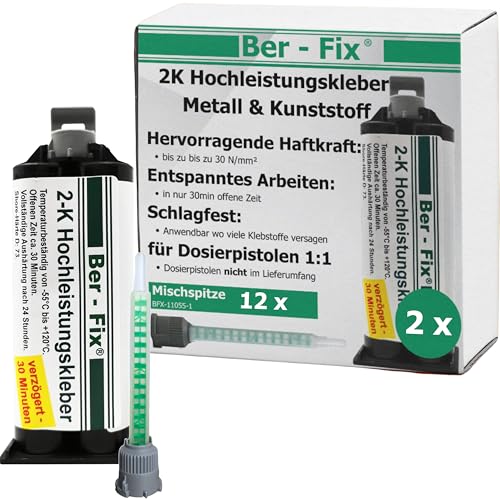 Ber-Fix 2K Hochleistungskleber 30 Min 2K Kleber Kunststoff 2K Metallkleber Extra Stark 2x 50g für Kartuschenpresse + 10 Spitzen Ber-Fix 2K Hochleistungskleber 30 Min 2K Kleber Kunststoff 2K Metallkleber Extra Stark 2x 50g für Kartuschenpresse + 10 Spitzen von Ber-Fix