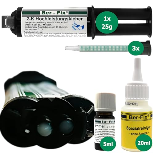 Ber-Fix 2K Hochleistungskleber | 3 Minuten | Ideal für PE, PP, Teflon, Metall, Kunststoff, Holz | 25g Spritze + Primer + 3 Mischspitzen + Spezialreiniger Ber-Fix 2K Hochleistungskleber | 3 Minuten | Ideal für PE, PP, Teflon, Metall, Kunststoff, Holz | 25g Spritze + Primer + 3 Mischspitzen + Spezialreiniger von Ber-Fix