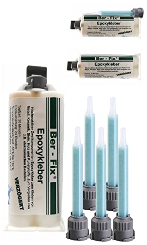 Ber-Fix 2k Kleber -30 Min Epoxidharz Kleber echter Epoxy Kleber 2 Komponenten Kleber Kunststoff Metall Glas Stein Beton Holz 3x 50g Kartusche + 10 Spitzen von Ber-Fix