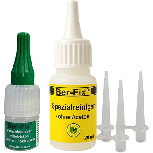 Ber-Fix Industriekleber mittelviskos (100 mPas) 4g leicht dickflüssig + Reiniger & Fein Spitzen universell einsetzbar für Industrie und Heimwerker extra stark für Kunststoff Metall Holz PVC Ber-Fix Industriekleber mittelviskos (100 mPas) 4g leicht dickflüssig + Reiniger & Fein Spitzen universell einsetzbar für Industrie und Heimwerker extra stark für Kunststoff Metall Holz PVC von Ber-Fix