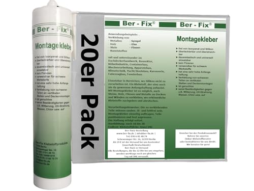 Ber-Fix Montagekleber Set Extra Stark Weiß – BF3000, für Metall, Stein & Kunststoff. Enthält 20 Kartuschen Schnellhärtenden, Wetterfesten & UV-beständigen Kleber für Außen von Ber-Fix