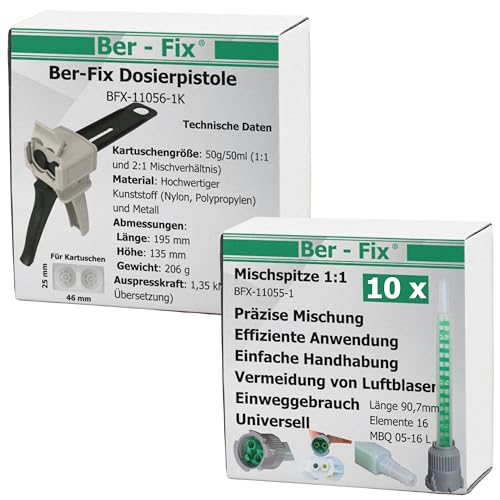 Ber-Fix Dosierpistole Set + 10x Spitzen für 50ml 50g Doppelkartuschen 1:1 für 2 Komponenten Kleber z.B: Metallkleber Kunststoffkleber Ber-Fix Dosierpistole Set + 10x Spitzen für 50ml 50g Doppelkartuschen 1:1 für 2 Komponenten Kleber z.B: Metallkleber Kunststoffkleber von Ber-Fix