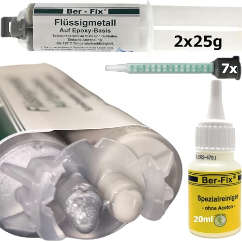 Ber-Fix 2K Flüssigmetall 2x 25g + 7 Spitzen & 20g Spezialreiniger, hitzebeständig bis 120°C, starker Metallkleber & Metallspachtel für Reparaturen Ber-Fix 2K Flüssigmetall 2x 25g + 7 Spitzen & 20g Spezialreiniger, hitzebeständig bis 120°C, starker Metallkleber & Metallspachtel für Reparaturen von Ber-Fix