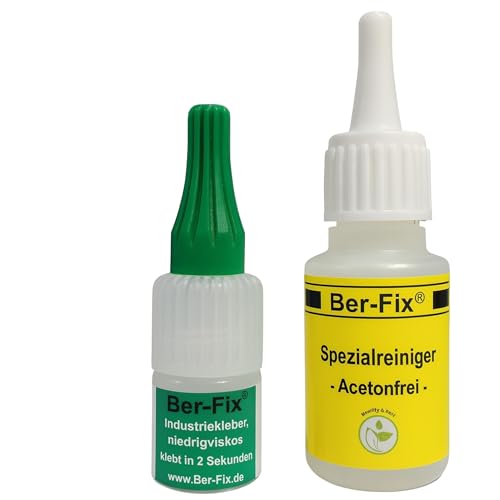 Ber-Fix Industriekleber 4 g + Spezialreiniger 20 ml – Sekundenkleber dünnflüssig, kapillar – Komplett-Set für sauberes Arbeiten von Ber-Fix