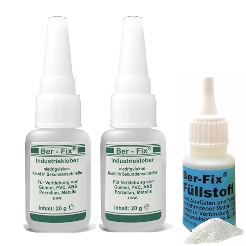Ber-Fix Industriekleber 2x 20 g – Sekundenkleber dünnflüssig, kapillar, hochrein – für Metall, Porzellan, Glas, Holz & Kunststoff – mit 30g Granulat Ber-Fix Industriekleber 2x 20 g – Sekundenkleber dünnflüssig, kapillar, hochrein – für Metall, Porzellan, Glas, Holz & Kunststoff – mit 30g Granulat von Ber-Fix