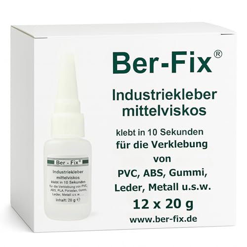 Ber-Fix Industriekleber mittelviskos (100 mPas) 12x 20g leicht dickflüssig universell einsetzbar für Industrie und Heimwerker extra stark und vielseitig für Kunststoff Metall Holz PVC Gummi Keramik von Ber-Fix