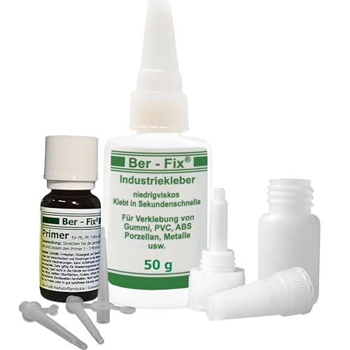 Ber-Fix Kunststoff Set L + 3 Spitzen Set aus Industriekleber Ihr Neuer Sekundenkleber extra stark + Primer für PE PP PTFE HDPE Silikon mit Holz Metall ABS GFK Porzelan Ber-Fix Kunststoff Set L + 3 Spitzen Set aus Industriekleber Ihr Neuer Sekundenkleber extra stark + Primer für PE PP PTFE HDPE Silikon mit Holz Metall ABS GFK Porzelan von Ber-Fix