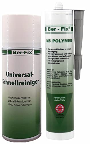 Ber-Fix MS Polymer Kleber Grau Steinkleber aussen frostsicher Betonkleber Baukleber Montagekleber Aussenbereich, Aluminium Kleber, dauerhafter als Ihr Silikonkleber + Schnellreiniger 400 ml von Ber-Fix