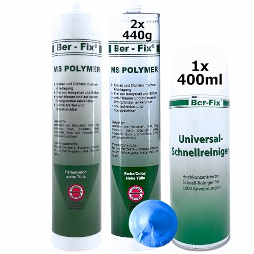 Ber-Fix 2x MS Polymer Kleber Pool-Blau 440g + 400ml Schnellreiniger – Profi-Dichtstoff für Pools, Teiche & Boote von Ber-Fix