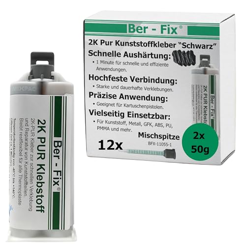 Ber-Fix Stoßstange Reparatur 2K PUR 60Sek. SCHWARZER Kunststoffkleber 2K Kleber Kunststoff-Reparatur 2x 50g Kartusche 1:1 + 10 Spitzen Ber-Fix Stoßstange Reparatur 2K PUR 60Sek. SCHWARZER Kunststoffkleber 2K Kleber Kunststoff-Reparatur 2x 50g Kartusche 1:1 + 10 Spitzen von Ber-Fix