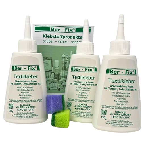 Ber-Fix Textilkleber 150g Starker Stoffkleber für Baumwolle, Leinen & Leder, Waschbar, Flexibel, DIY Reparaturen von Ber-Fix