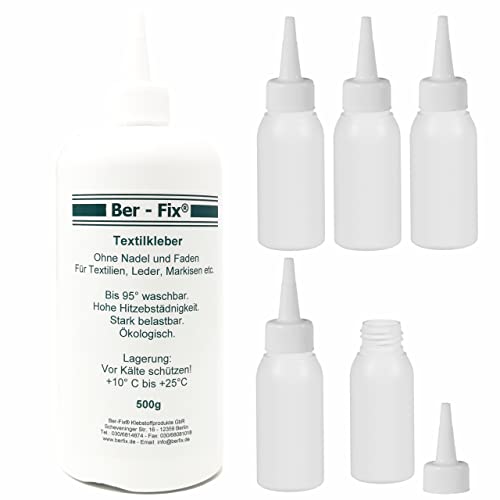 Ber-Fix Textilkleber 500ml (kochfest 95° bügelfest 180° ohne anbügeln) mit 2 mini Schwämmchen von Ber-Fix