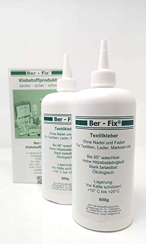 Ber-Fix Textilkleber Kochfest 95° Bügelfester 180° ohne Anbügeln (1000ml) 2x500ml von Ber-Fix
