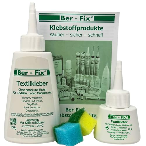 Ber-Fix Stoffkleber Textilkleber waschmaschinenfest transparent kochfest bis 95° Textilkleber für Stoffe 190g im Set (40g + 150g) von Ber-Fix