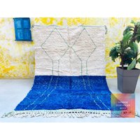 Blauer Teppich Beni Ourain 200x300, Berber Teppich, Minimalistisch, Berberteppich, Boho Küchenteppich von BerberMoroccanRugs