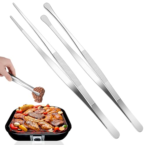 Edelstahl Lange Kochpinzette 2 Stück Präzisionsküche Pinzettenzange Gerade Rundkopf Kochen Pinzette Professionelle Chef Zangen für Kochen Meeresfrüchte BBQ 30cm von Berdakon