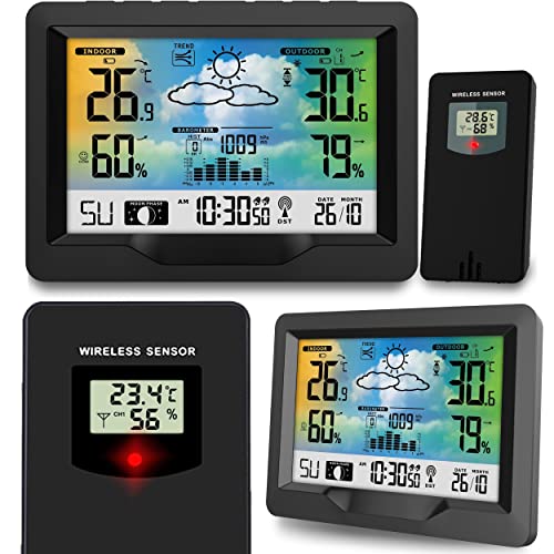 BERDSEN Wetterstation mit Display BD-901 Außen- und Innentemperaturmessung Snooze-Alarmfunktionen Batteriespeisung Zeitsynchronisation Schwarz von Berdsen