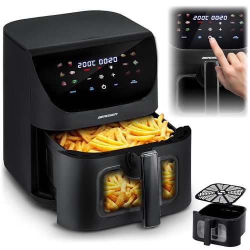 Berdsen Heißluftfritteuse XXL 8L - Airfryer mit Sichtfenster und Touchscreen - 1700W - 12 Programme - Gesund ohne Fett von Berdsen