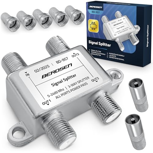 Berdsen SAT Verteiler Antennenverteiler 3-fach - Splitter Typ F - Passiv - 5-2400 MHz - Metall Geschirmt von Berdsen