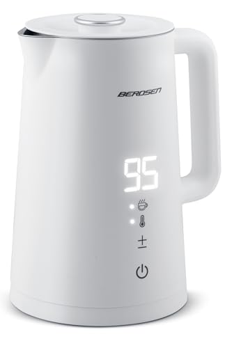 Berdsen Wasserkocher Edelstahl 1,7 L Fassungsvermögen Temperaturwahl Temperatureinstellung Warmhaltefunktion Touchpanel 2200 Watt Doppelwand Pirouettenbasis Wasser Kocher Leise Weiß von Berdsen