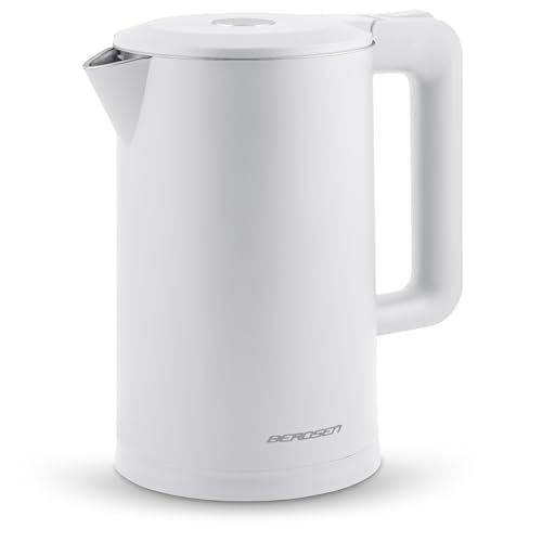 Berdsen Wasserkocher Edelstahl Mit Kalkfilter 1,7 L Fassungsvermögen 2200 Watt LED Beleuchtung Doppelwand Pirouettenbasis Wasser Kocher Leise Weiß von Berdsen