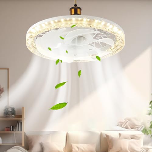 Klein Deckenventilator mit Beleuchtung und Fernbedienung, 3 Geschwindigkeiten E27 Deckenleuchte, 3-farbige Dimmbare LED Deckenventilator für Schlafzimmer Esszimmer Bad Kinderzimmer von Berelin