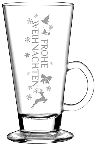 FROHE WEIHNACHTEN 12 Stück - 260ml Gläser mit Henkel Spülmaschinengeeignet - mit Lasergravur - Gastroglas 12er Set von BergWald