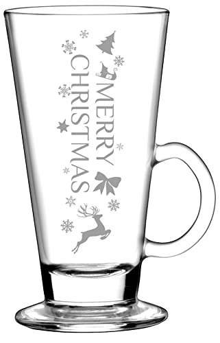 MERRY CHRISTMAS 12 Stück - 260ml Gläser mit Henkel Spülmaschinengeeignet - mit Lasergravur - Gastroglas 12er Set von BergWald