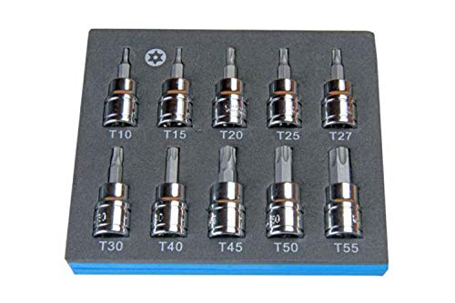 BERGEN 10Pc 3/8 Antrieb 48 mm lang S2 manipulationssichere Torx Bit Stecknuss Satz T10 - T55 BER1177 von Bergen