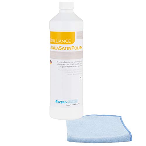 Berger-Seidle | Aqua-Satin Polish-Pflegset | Reinigungs- und Pflegemittel für geölte und geölte/gewachste Holzfußböden | 1 Liter | + hochwertiges Poliertuch von Berger-Seidle